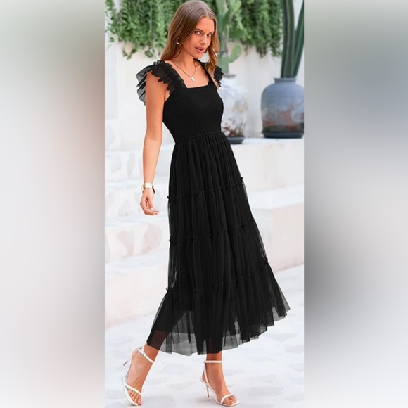 Max Studio Dresses & Skirts - Max Studio Midi Mesh Lace Women's Flutter Sleeve Fashion Black Dress SZ XL